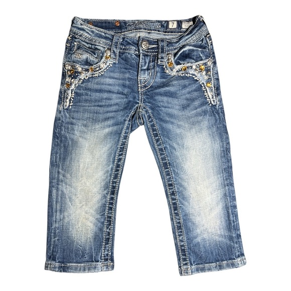 Miss Me Girls Cuffed Capri With Jeweled Accents Size 7(Girl). Style:JK5755P4 - Picture 1 of 11